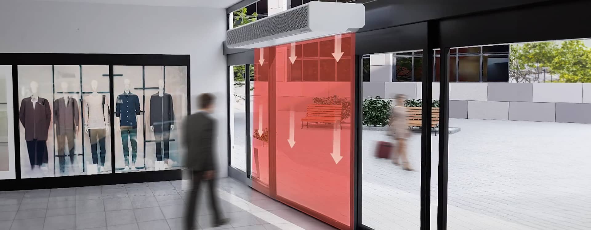 Teddington air curtain at a sliding door in a shop